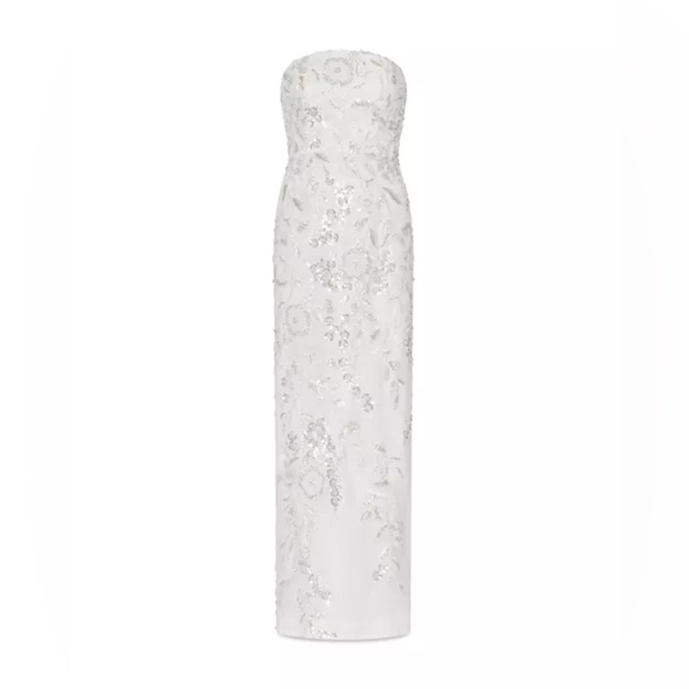 NWT MILLY Magnolia Silver Beaded Sequin Maxi Gown Dress Size 6